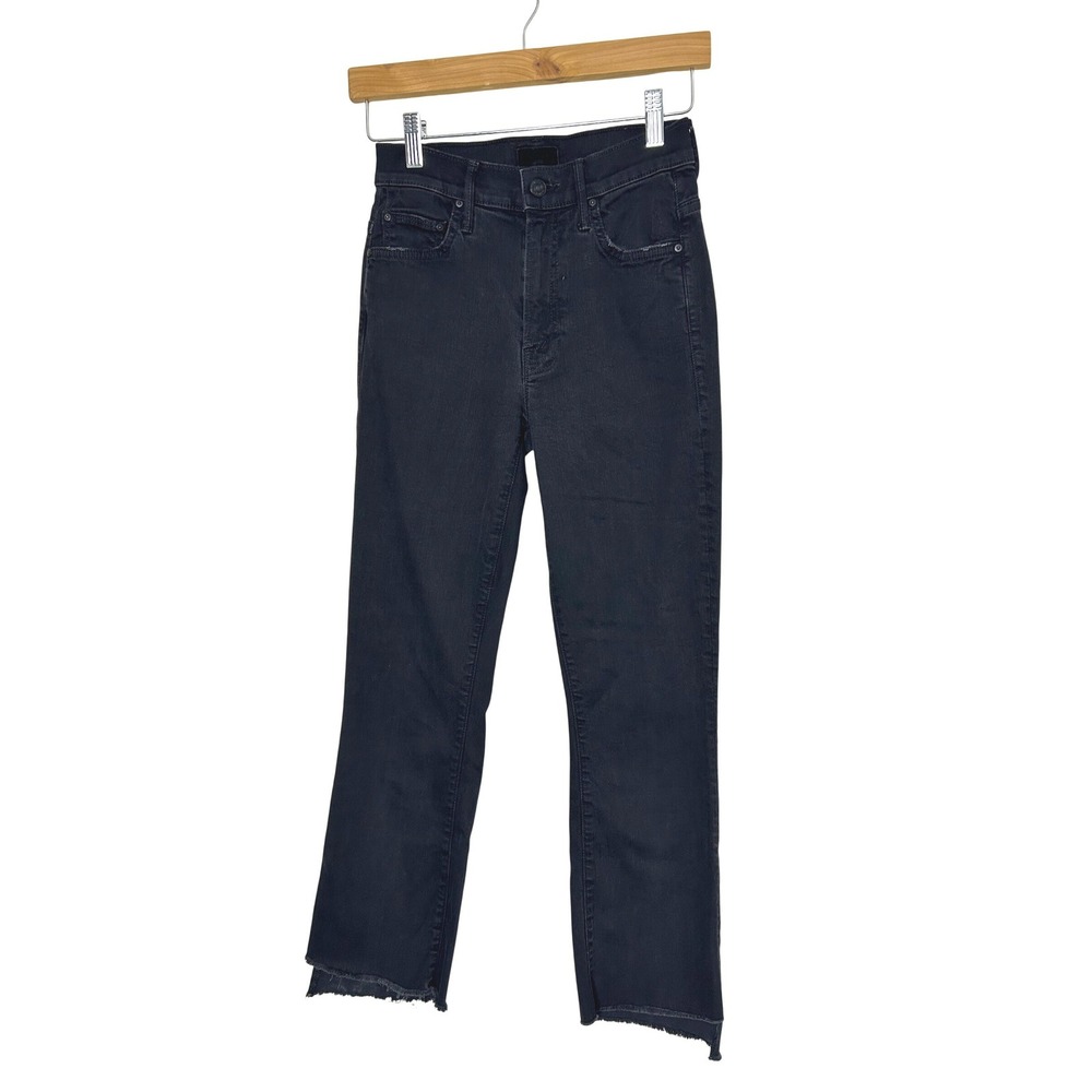 MOTHER Jeans Insider Crop Step Fray size 24 Black Raw Hem Flare grunge chic